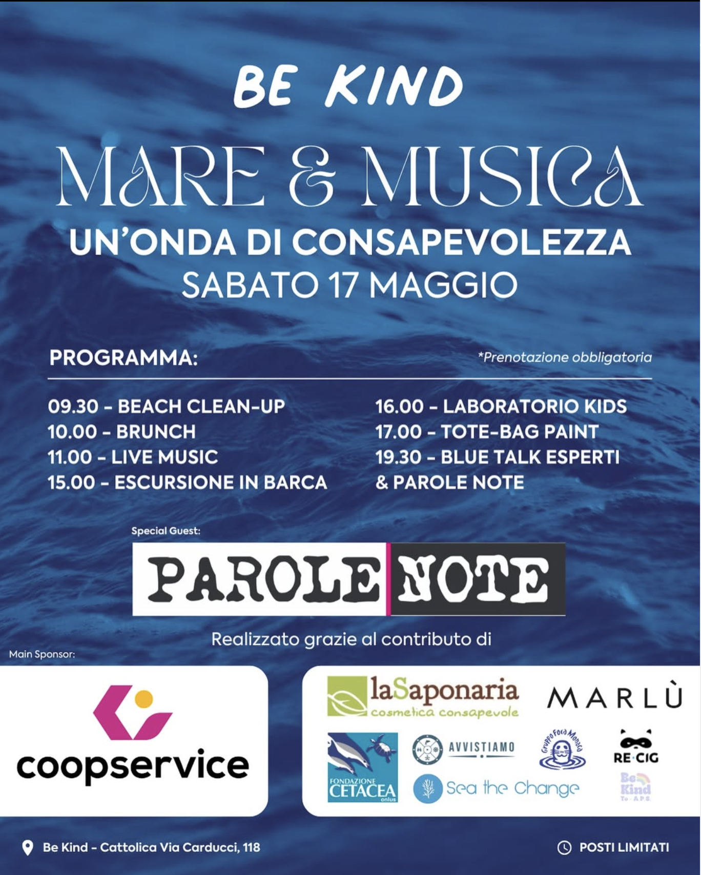 Coopservice sponsorizza l'evento Be Kind dedicato a mare e musica